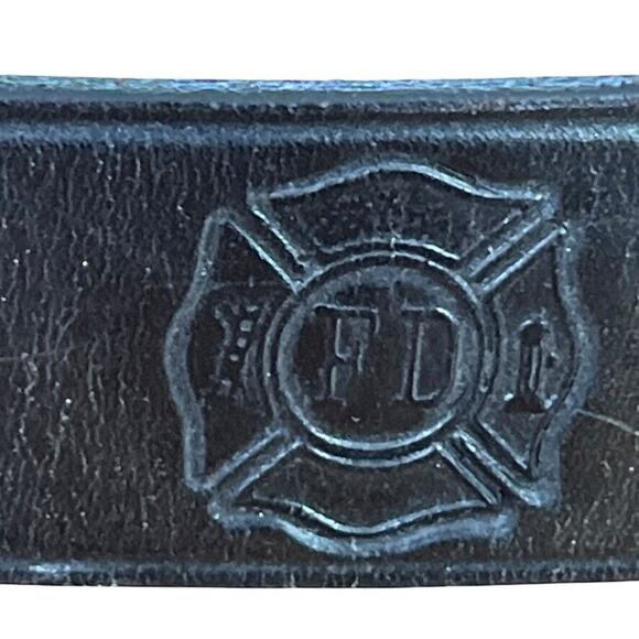 Fire Department FD Black Leather Belt Strap Western Woven Tooled 1" Wide 30-35" - Picture 7 of 13